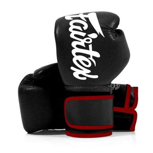 Luva Muay Thai Boxe Fairtex Alongado Black Red 12 Oz