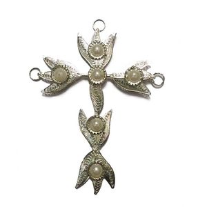 Crucifixo Pérolas Folhas 13x10x10cm Trevisan Concept