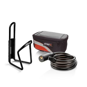 Combo Ciclista - Cadeado Com Chave Suporte De Squeeze E Bolsa Para Quadro Com Porta Celular