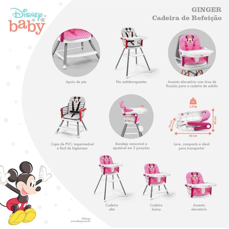 Cadeira de Alimentação Minnie Ginger 6m-25kg Multikids Baby - BB447 -  multikidsbaby