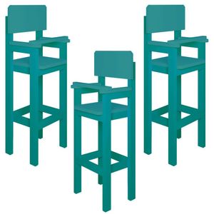 Kit 3 Cadeiras Alta Refeição Infantil Criança Restaurante Lanchonete Mdf Azul Turquesa L12
