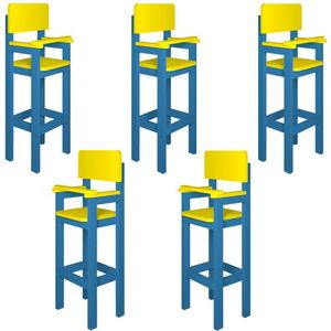 Kit 5 Cadeirass Alta Refeição Infantil Criança Restaurante Lanchonete Mdf Azul Claro/Amarelo L12