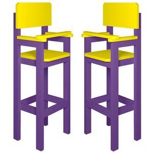 Kit 2 Cadeiras Alta Refeição Infantil Criança Restaurante Lanchonete Mdf Lilás/Amarelo L12