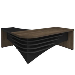 Mesa Escritório Diretor Em L Ld 200X180Cm Charuto Preto