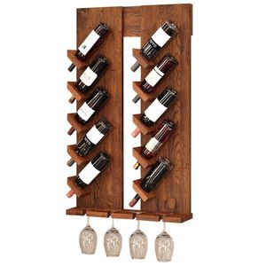 Adega De Parede Rústica Kansas Madeira Maciça 10 Garrafas Suporte Para Taças W02 Imbuia - Lyam Decor