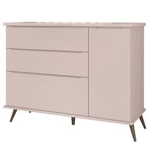 Cômoda Infantil 1 Porta 3 Gavetas Mdf Pés Retrô Mel Rosê