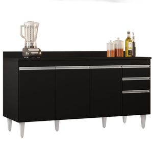 Balcão Gabinete Para Pia Com Tampo 160cm Arkansas Preto - Lumil