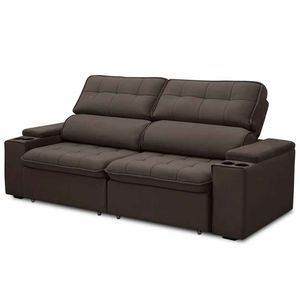 Sofá Retrátil Reclinável 3 Lugares 230Cm Ginevra F05 Veludo Marrom