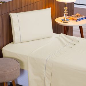 Jogo De Cama Solteiro 140 Fios Ponto Palito Palha 3pçs