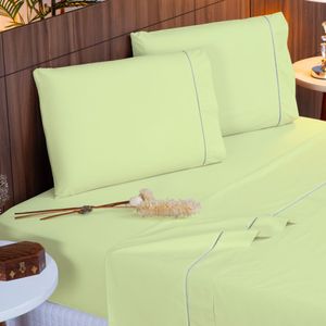 Jogo De Cama Queen 140 Fios Ponto Palito Verde 4pçs