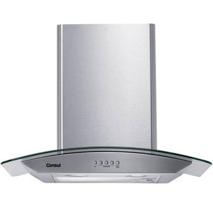 Coifa de Parede 60cm Inox 4 Bocas com Design em Vidro e Aviso Lavar Filtro Consul 110V