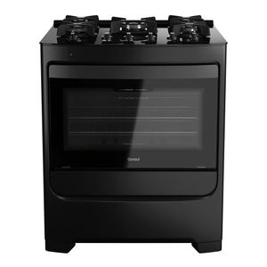 Fogão Consul 5 Bocas Preto com Mesa de Vidro e Grades Individuais de Ferro Fundido Cfs5vae Bivolt