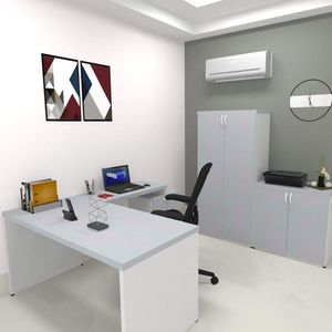Mesa para Escritório Reta Natus 40mm Bramov Móveis Azul/branco/cinza