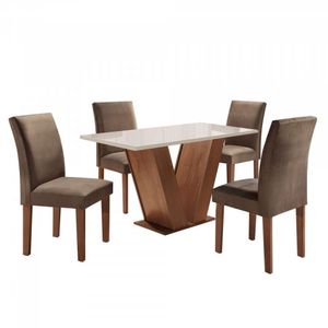 Conjunto Sala de Jantar Mesa Tampo de Vidro 4 Cadeiras Espanha Siena Móveis Chocolate