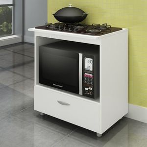 Balcão para Cooktop Até 5 Bocas e Microondas Completa Móveis Branco