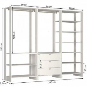 Guarda Roupa Closet 3 Peças 2 Cabideiros 3 Gavetas e 10 Nichos Yes Nova Mobile Montana