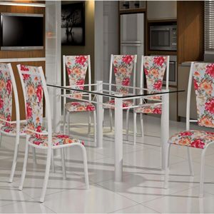 Conjunto De Mesa Retangular Tampo De Vidro 6 Cadeiras Dubai Bm Móveis Tubulares