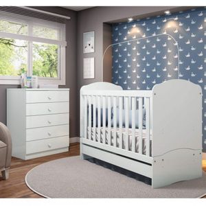 Quarto de Bebê Completo com Berço Mini Cama E Cômoda Faz de Conta Siena Móveis Branco
