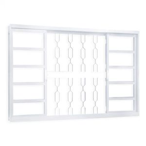 Janela de Correr Aço 4 Folhas com Grade Elo Mgm Minas Sul Vidro Liso Incolor 100cm X 200cm Branco