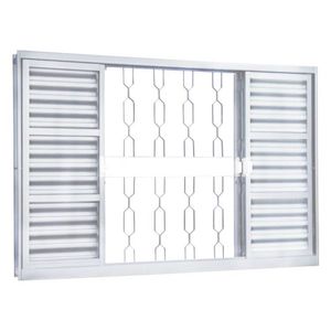 Janela Veneziana Aço 6 Folhas com Grade Elo Mgm Minas Sul 100cmx150cm Vidro Mini Boreal Branco