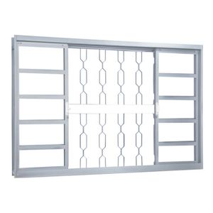 Janela de Correr Aço 4 Folhas com Grade Elo Mgm Minas Sul Vidro Liso Incolor 100cm X 200cm Branco