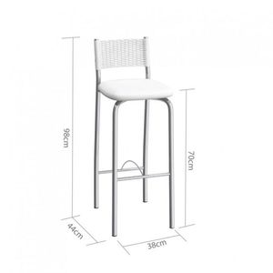 Banqueta com Encosto Mônaco 98cm Compoarte Cromado/branco