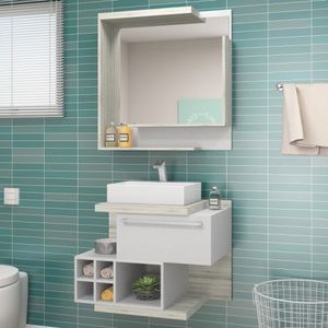 Gabinete para Banheiro com Espelheira não Acompanha Cuba e Torneira Lisboa Siena Móveis Nogal Griss/branco