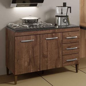 Balcão para Cooktop 5 Bocas 2 Portas 3 Gavetas Virtus Kaiki Móveis Cacau