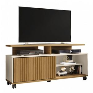 Rack Topázio para Tv até 52" com 5 Rodízios Móveis Bechara Cinamomo/off White/ripado