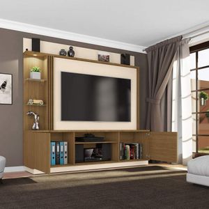Estante Home para Tvs até 65" 2 Portas Led Embutido Atlanta Móveis Bechara Cinamomo/off White Ripado