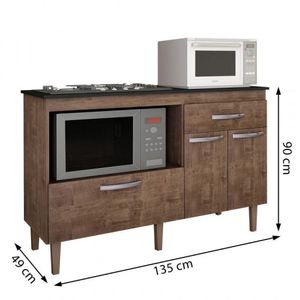 Balcão para Cooktop 3 Portas 1 Gaveta Palace Kaiki Móveis Ipê