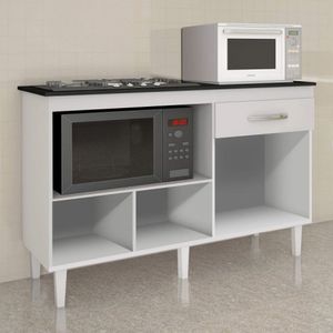 Balcão para Cooktop 3 Portas 1 Gaveta Palace Kaiki Móveis Branco