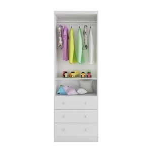 Guarda Roupa de Bebê 2 Portas 3 Gavetas Smim Móveis Peroba Branco Brilho