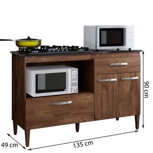 Balcão para Cooktop 3 Portas 1 Gaveta Palace Kaiki Móveis Cacau