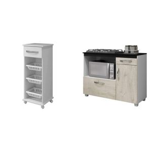 Conjunto de Balcão para Cooktop 2 Portas 1 Gaveta e Fruteira 1 Gaveta 3 Cestos Espresso Móveis Branco/nevada