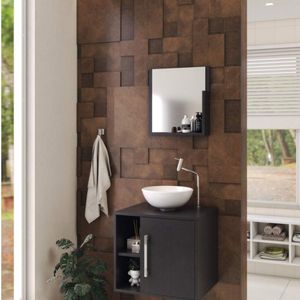 Conjunto Para Banheiro Gabinete Com Cuba Redonda R30 E Espelheira Soft 500w