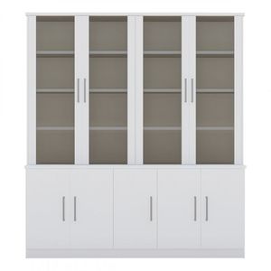 Estante de Livros 9 Portas e Portas Superiores Vidro Branco