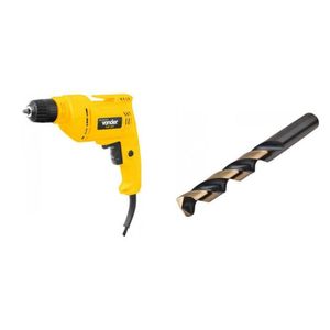 Kit Ferramentas Espresso Móveis Furadeira 3/8 Polegadas 220v e Broca De Aço Rápido 95mm 391441 Amarelo
