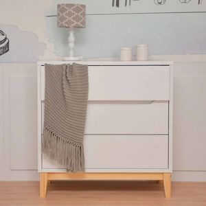 Cômoda Infantil Retrô 3 Gavetas Amor Perfeito Divicar Móveis Branco Com Pinus Natural