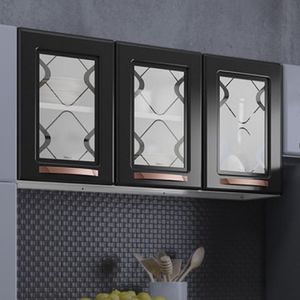 Armário De Cozinha Aéreo Em Aço 3 Portas De Vidro Mirage New Telasul Branco/preto