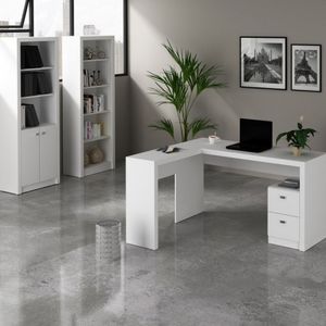 Conjunto Home Office 3 Peças Com 1 Mesa Para Escritório Em L E 2 Estantes Tecno Mobili Branco