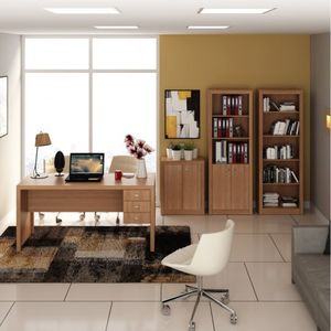 Conjunto Home Office 4 Peças 1 Escrivaninha Com 2 Estantes E 1 Balcão Tecno Mobili Amendoa