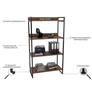 Conjunto Home Office 2 Peças Com 1 Escrivaninha Em L E 1 Estante 4 Prateleiras Kuadra Compace Nogal