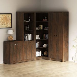 Conjunto Home Office 4 Peças Com 1 Balcão, 2 Armários E 1 Estante Tecno Mobili Rústico