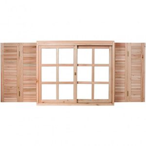 Janela 4 Folhas com Caixilhos de Correr para Vidros Quadriculados e Venezianas de Abrir Natural