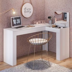 Escrivaninha Penteadeira em L Porta Objetos 135cm Jade Belaflex Branco
