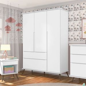 Guarda Roupa Infantil 3 Portas 2 Gavetas Melinda Phoenix Baby Branco