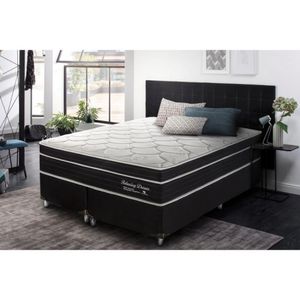 Cama Box Casal Queen Relaxing Dream 1,58x1,98x0,64 Molas Ensacadas Tecido Suede Preto, Malha 180g Branca