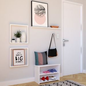 Conjunto Com 1 Banco, 1 Prateleira E 2 Nichos Pullen Bramov Móveis Branco