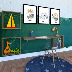 Conjunto Com 1 Mesa Dobrável 60cm E 3 Nichos Bramov Móveis Carvalho Mel